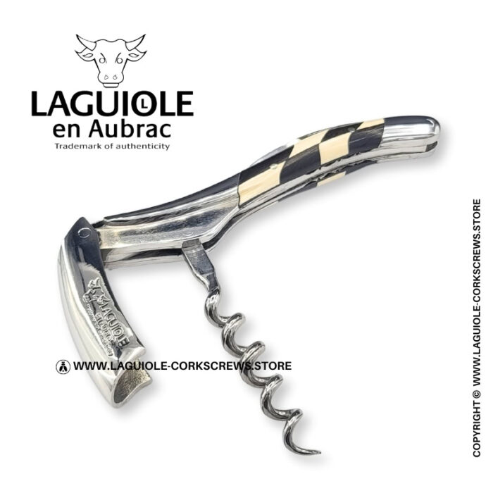 laguiole corkscrew prestige bee checkerboard inlay ebony/mammoth ivory