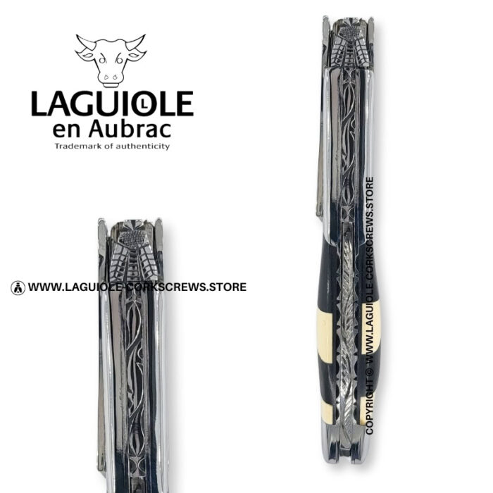 laguiole corkscrew prestige bee checkerboard inlay ebony/mammoth ivory