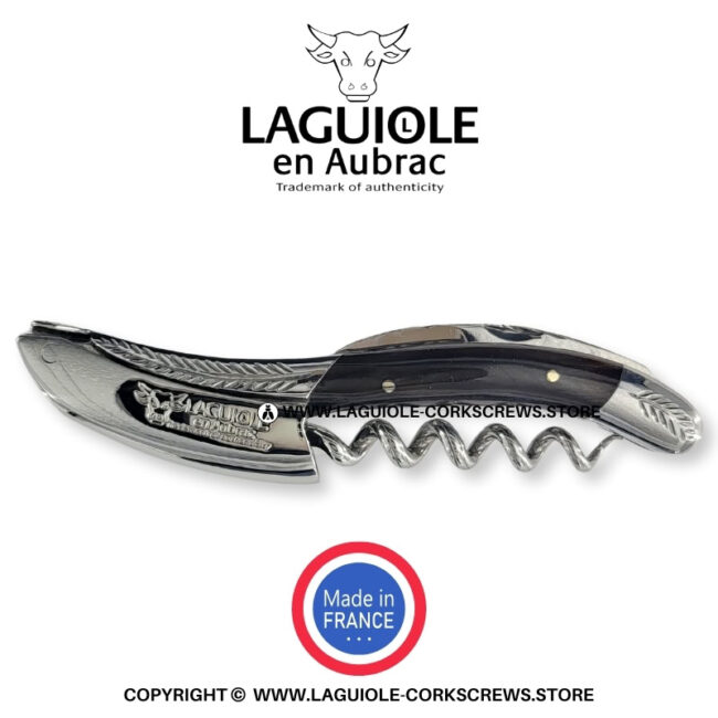 laguiole corkscrew with sculpted bolsters and chiseled plates buffalo horn