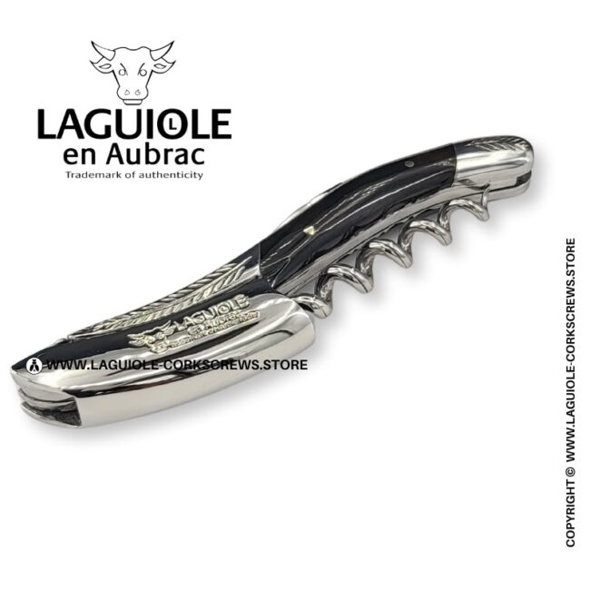 laguiole corkscrew with sculpted bolsters and chiseled plates buffalo horn