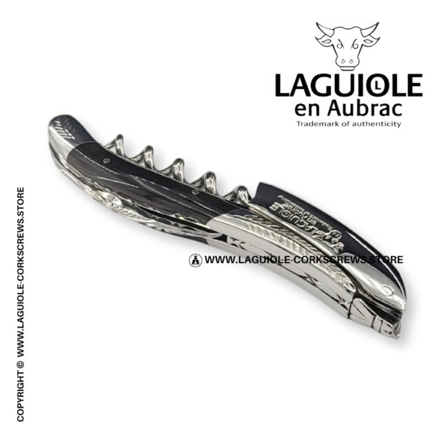 laguiole corkscrew with sculpted bolsters and chiseled plates buffalo horn
