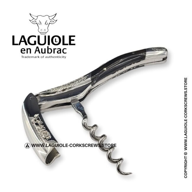 laguiole corkscrew with sculpted bolsters and chiseled plates buffalo horn