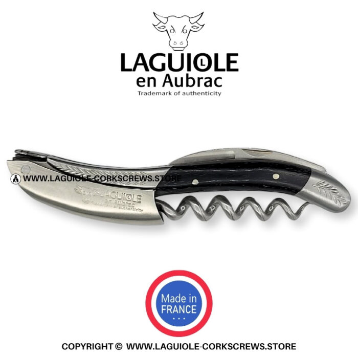 laguiole corkscrew with sculpted bolsters and chiseled plates ebony wood