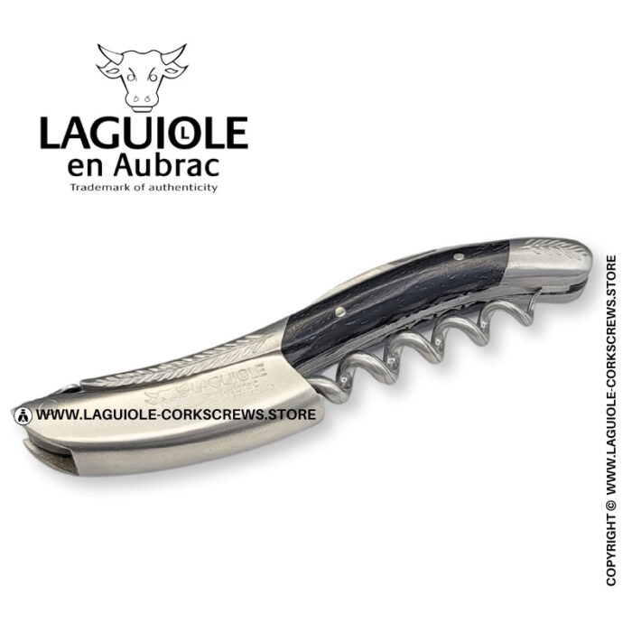 laguiole corkscrew with sculpted bolsters and chiseled plates ebony wood