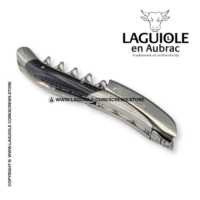 laguiole corkscrew with sculpted bolsters and chiseled plates ebony wood