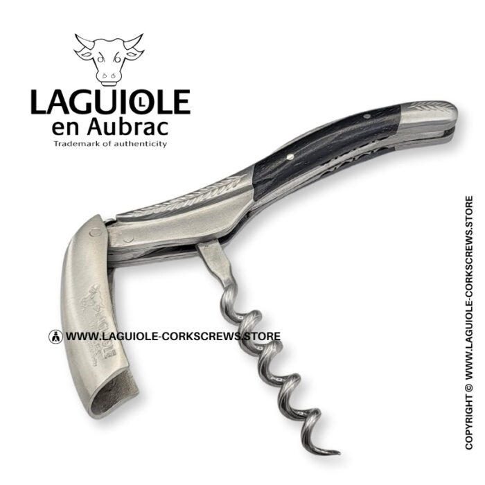 laguiole corkscrew with sculpted bolsters and chiseled plates ebony wood