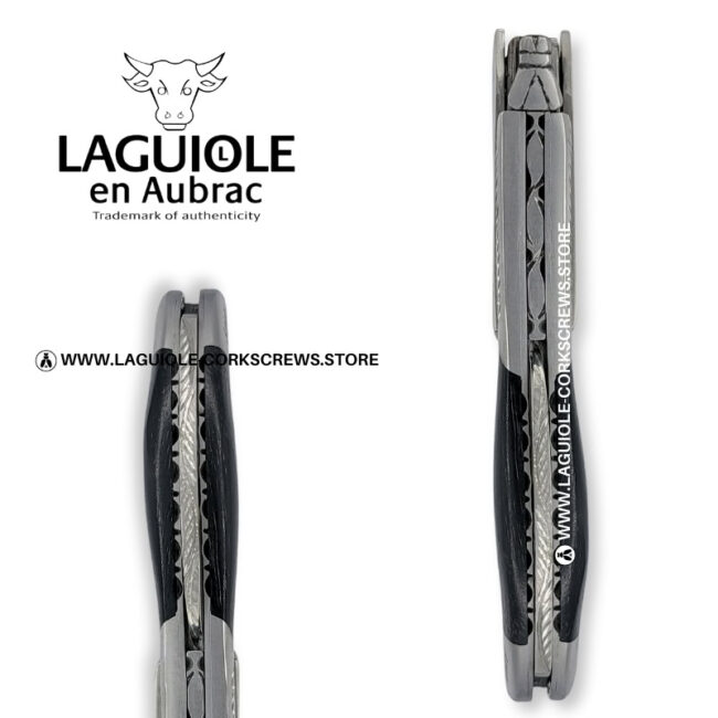 laguiole corkscrew with sculpted bolsters and chiseled plates ebony wood