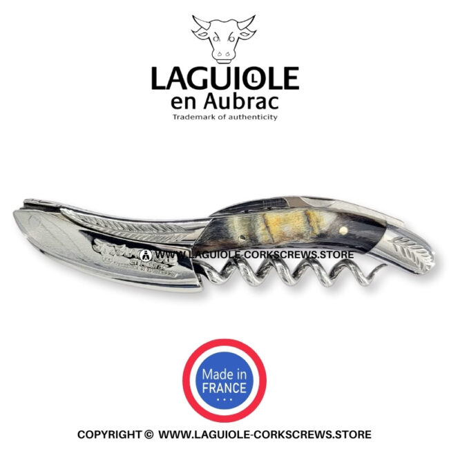 laguiole corkscrew with sculpted bolsters and chiseled plates ram horn