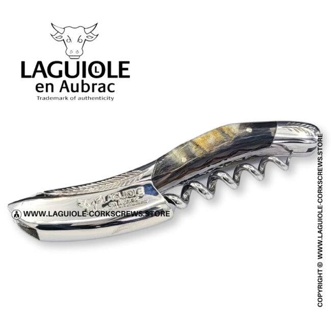 laguiole corkscrew with sculpted bolsters and chiseled plates ram horn