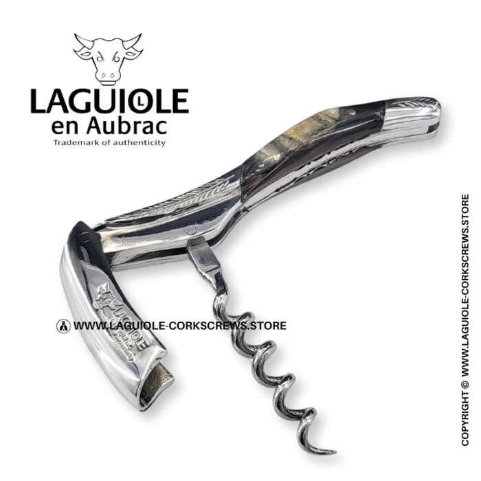 laguiole corkscrew with sculpted bolsters and chiseled plates ram horn