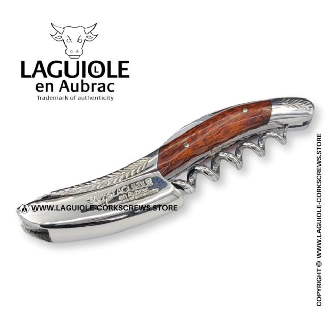 laguiole corkscrew with sculpted bolsters and chiseled plates snakewood
