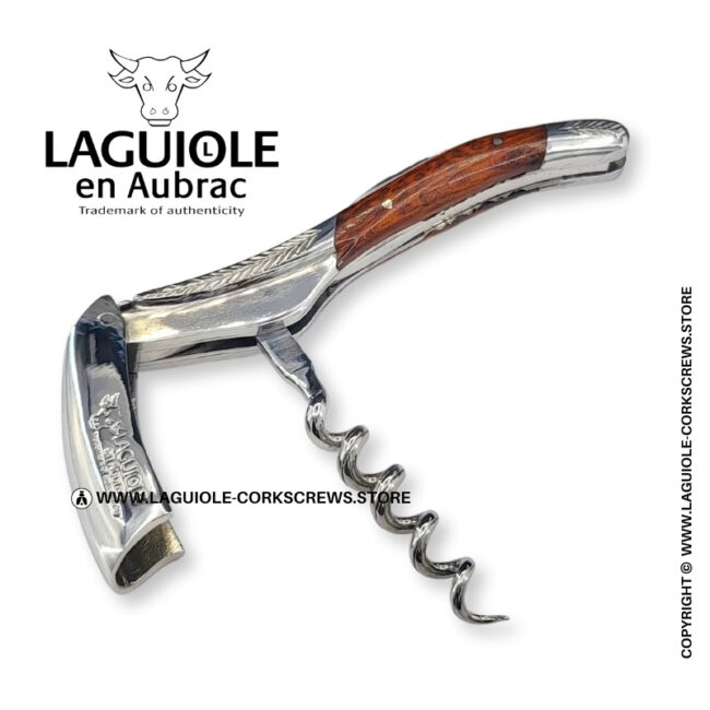 laguiole corkscrew with sculpted bolsters and chiseled plates snakewood