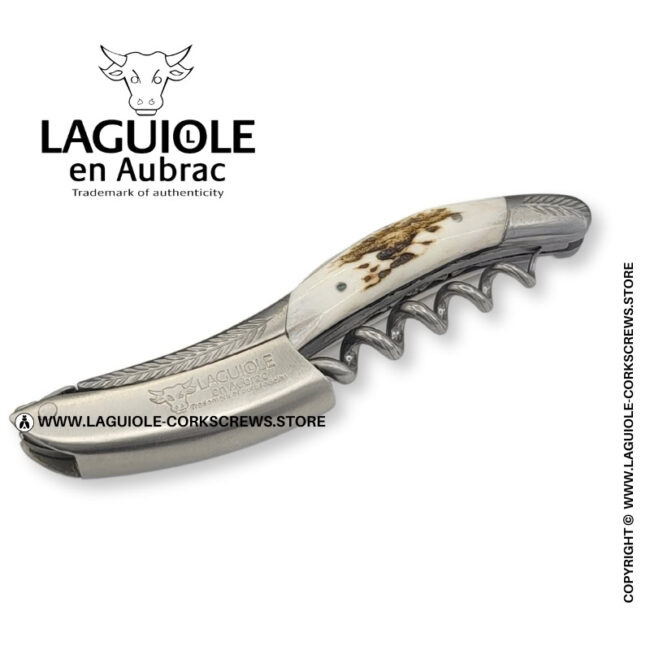 laguiole corkscrew with sculpted bolsters and chiseled plates stag horn