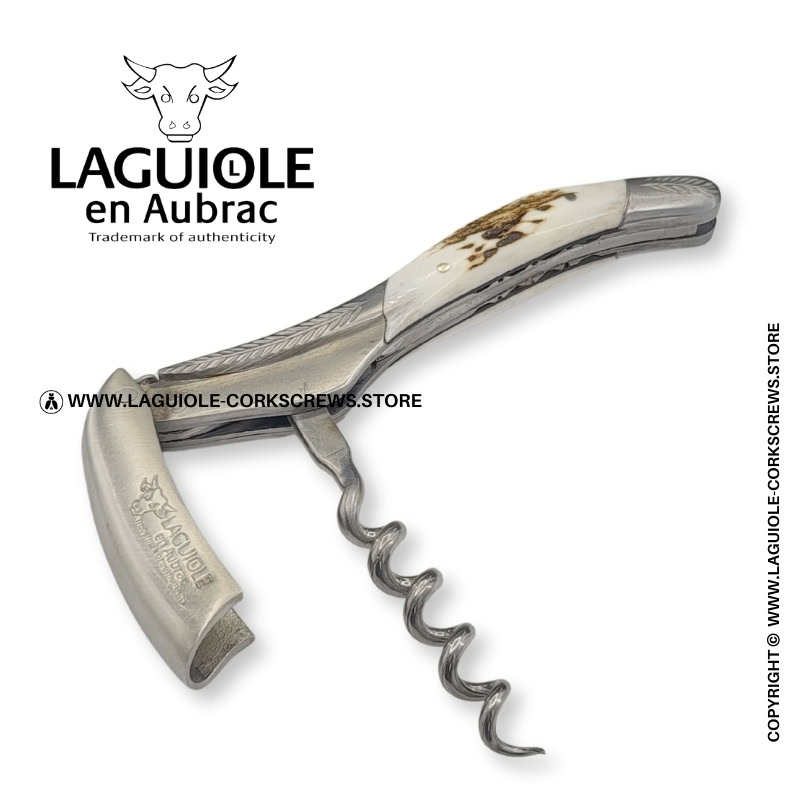 laguiole corkscrew with sculpted bolsters and chiseled plates stag horn