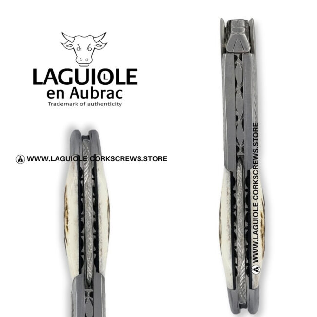 laguiole corkscrew with sculpted bolsters and chiseled plates stag horn