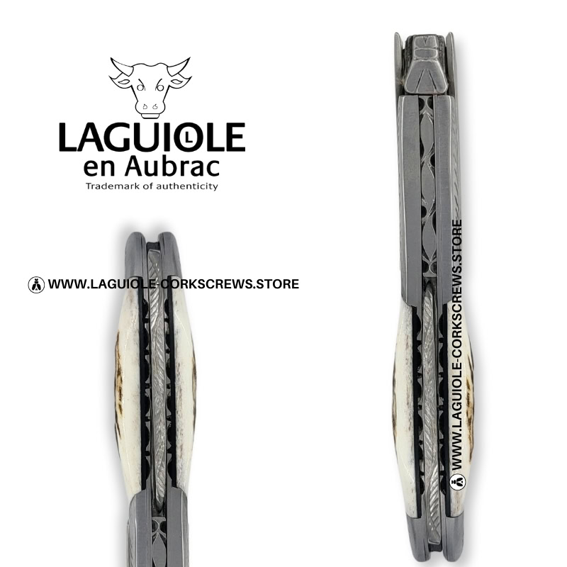 laguiole corkscrew with sculpted bolsters and chiseled plates stag horn