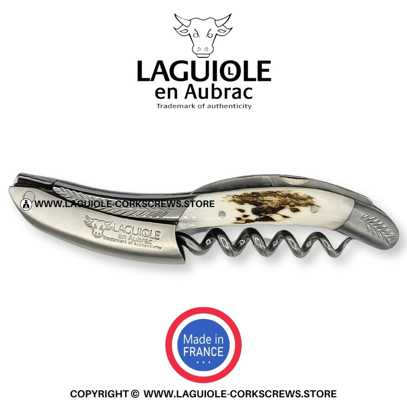 laguiole corkscrew with sculpted bolsters and chiseled plates stag horn