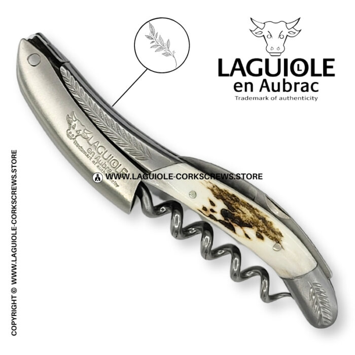 laguiole corkscrew with sculpted bolsters and chiseled plates stag horn