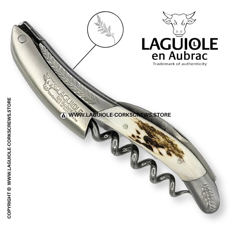 laguiole corkscrew with sculpted bolsters and chiseled plates stag horn