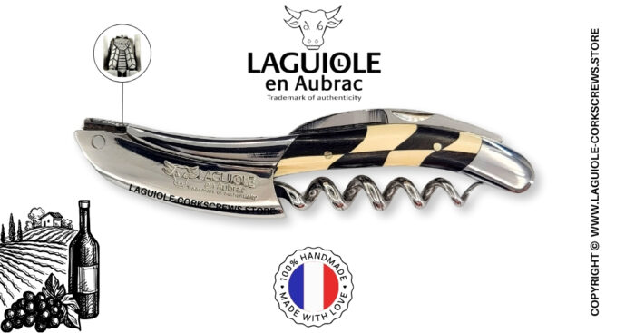 laguiole corkscrew prestige bee checkerboard inlay ebony/mammoth ivory