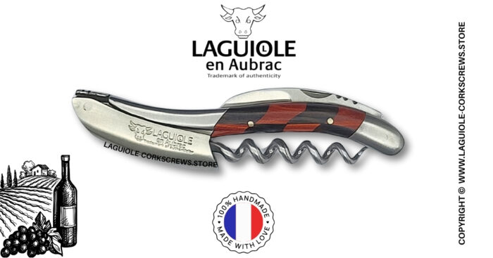 laguiole wine opener with checkerboard inlay red heart wood and ebony handle