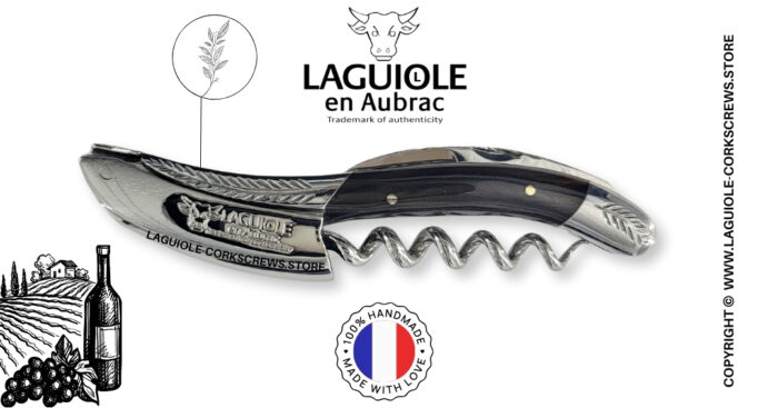 laguiole wine opener with sculpted bolsters and chiseled plates buffalo horn