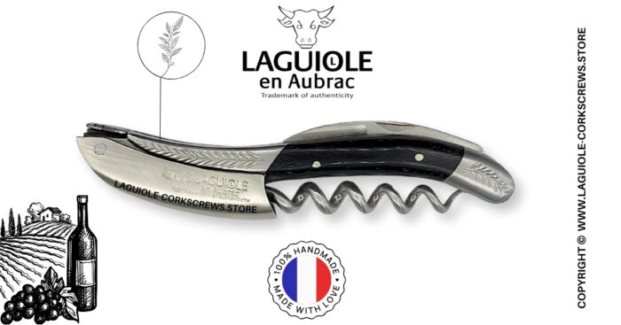 laguiole wine opener with sculpted bolsters and chiseled plates ebony wood