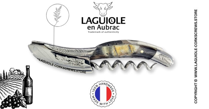 laguiole wine opener with sculpted bolsters and chiseled plates ram horn