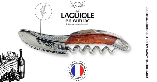 laguiole wine opener with sculpted bolsters and chiseled plates snakewood