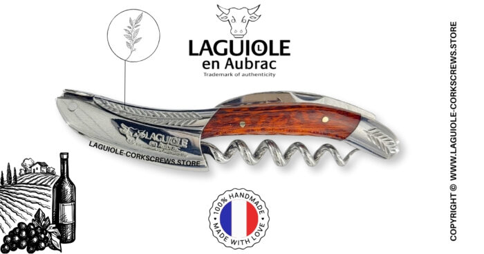 laguiole wine opener with sculpted bolsters and chiseled plates snakewood