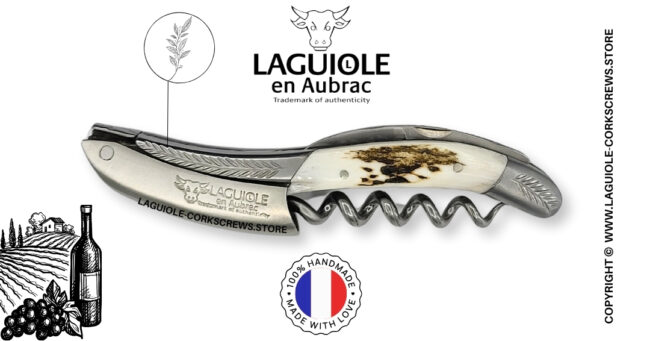 laguiole wine opener with sculpted bolsters and chiseled plates stag horn