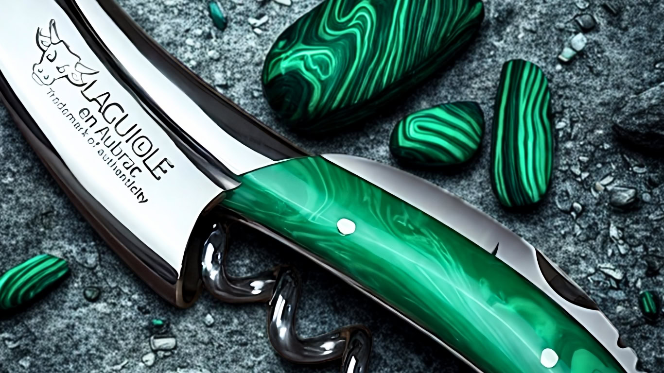 mineral handles on laguiole en aubrac corkscrews larimar, malachite, and turquoise